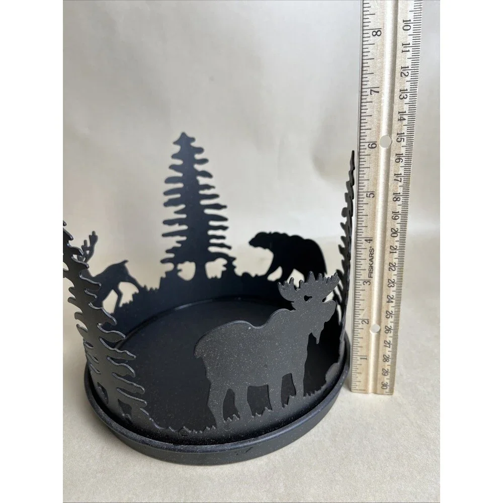 Party Lite Forest Friends 3-wick Candle Holder Plant Holder Black Metal 7” Round